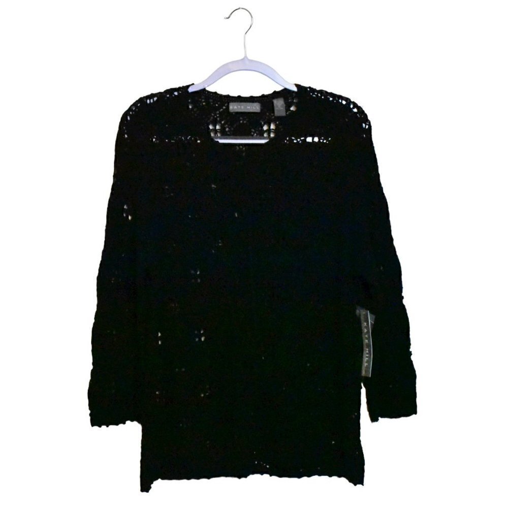 Kate Hill Button Down Grandma Crochet Sweater Black Size XL
